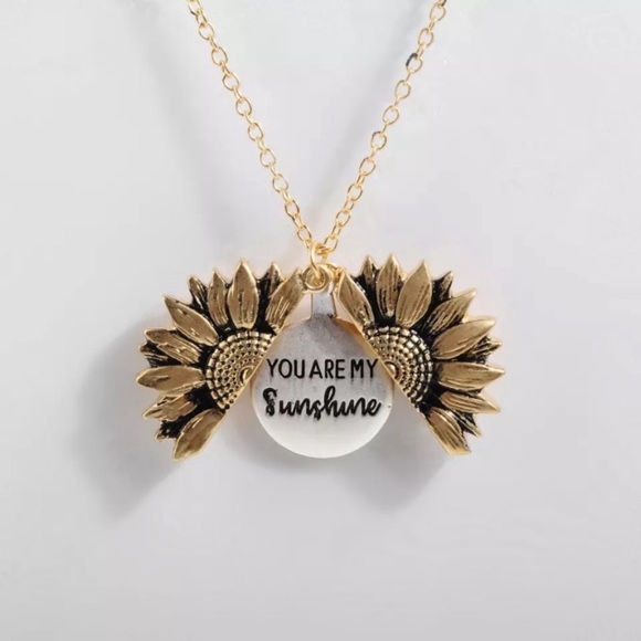 You Are My Sunshine Sunflower Necklace Silver Gold - Picture 5 of 8